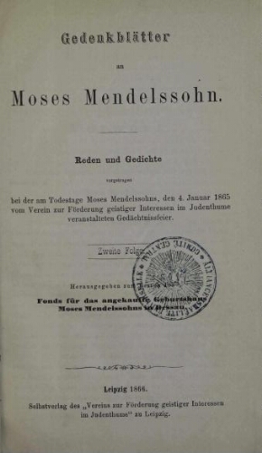 Gedenkblätter an Moses Mendelssohn